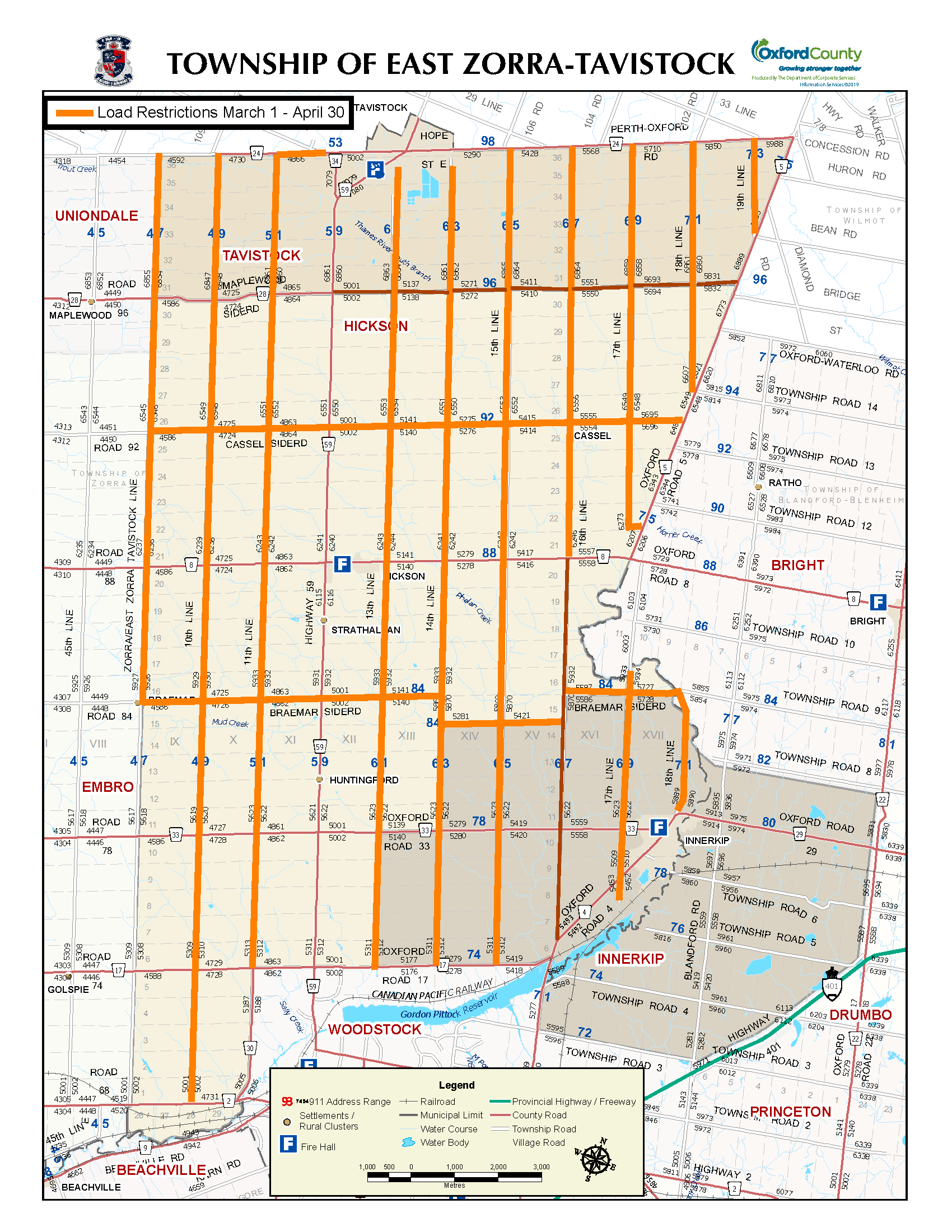 Reduced load map for the Township of East Zorra-Tavistock